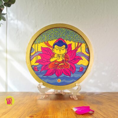 Lord Buddha Gold Rim Wood Wall Plate