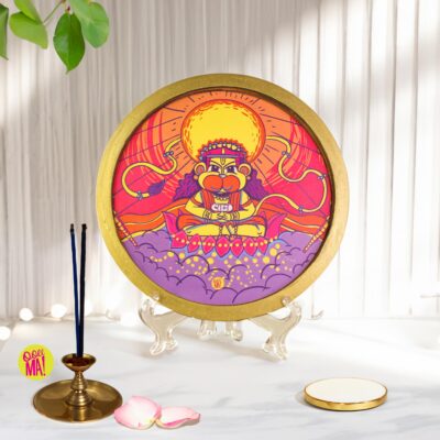 Lord Hanuman Gold Rim Wood Wall Plate