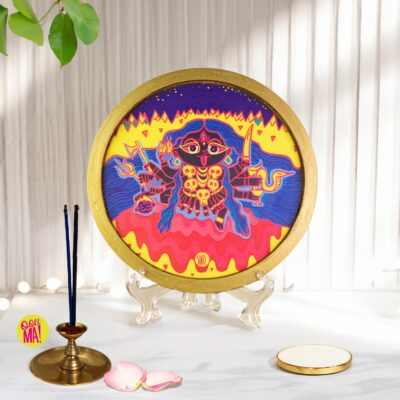 Goddess Kali Gold Rim Wood Wall Plate