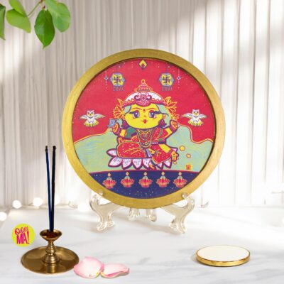 Goddess Laxmi Gold Rim Wood Wall Plate